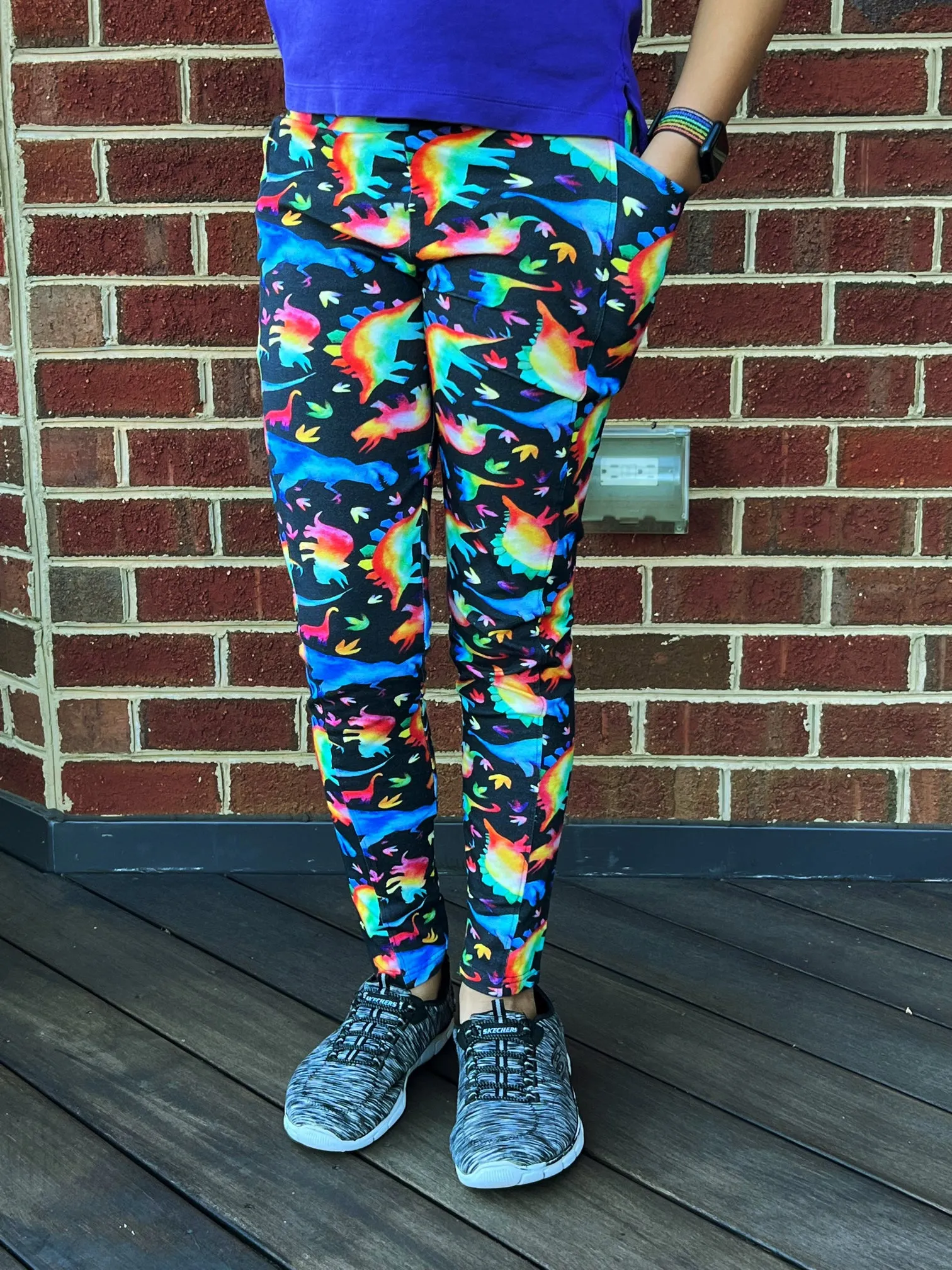 Rainbowsaurus Kids Leggings with Pockets