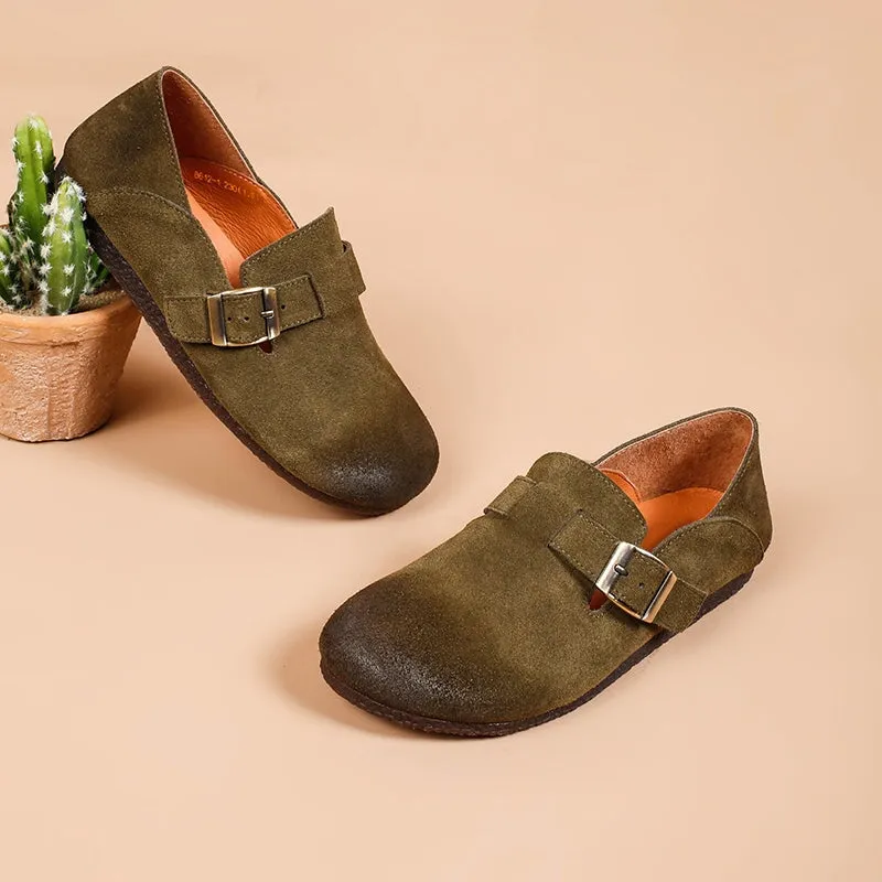 Retro SuedeLeather Loafers for Women Buckle-fastening Monk Shoes 6 Colors