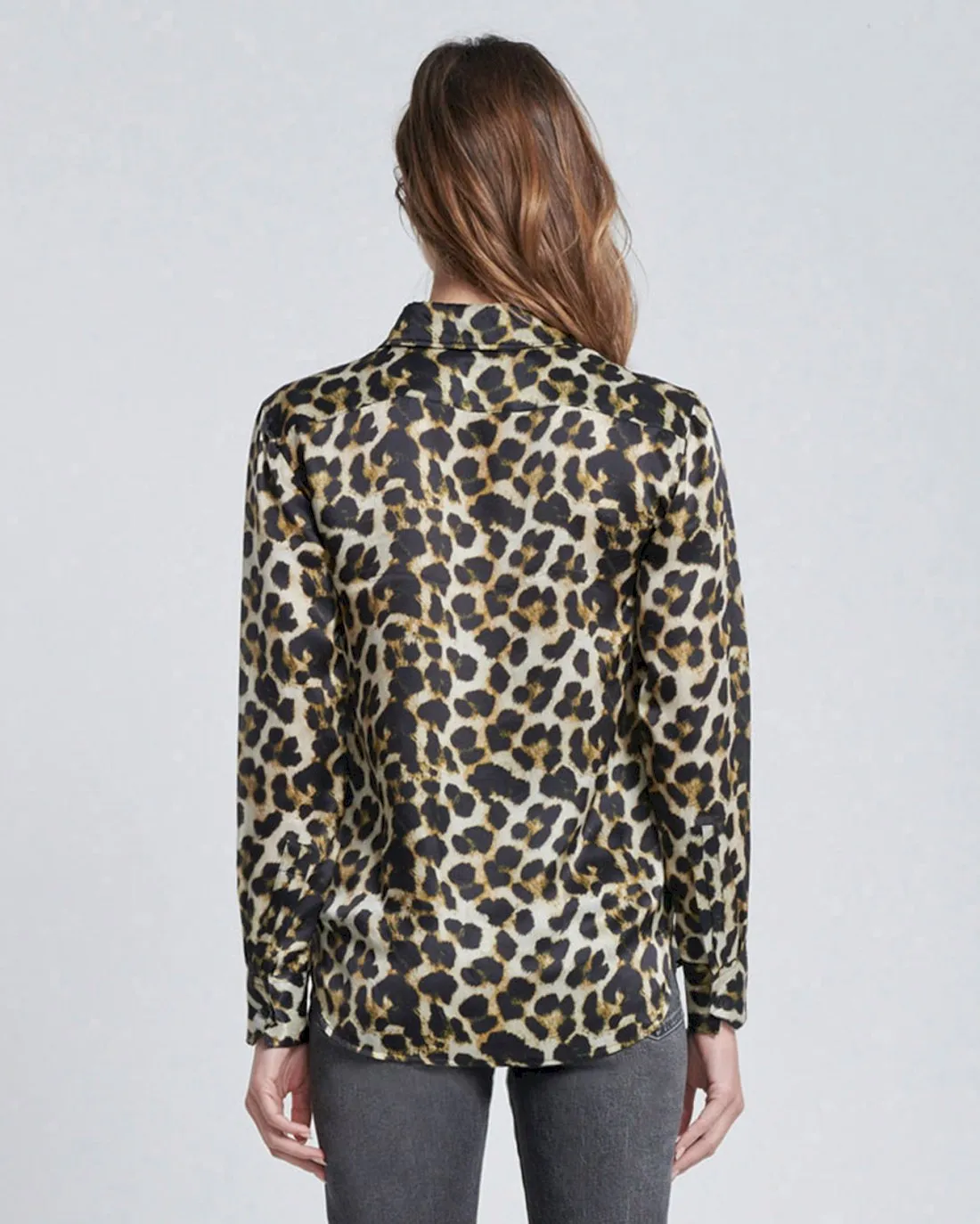 Silk Button-Up Shirt in Leopard