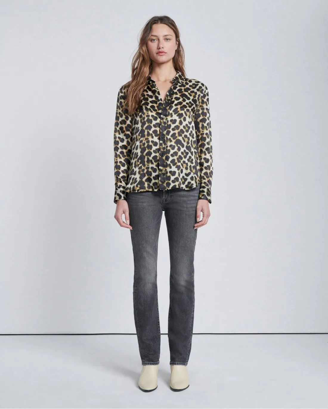 Silk Button-Up Shirt in Leopard