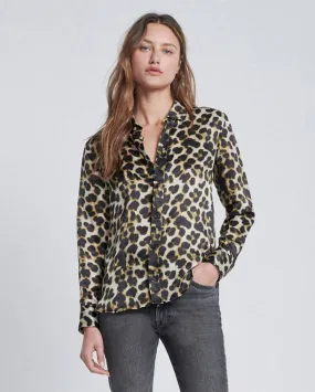 Silk Button-Up Shirt in Leopard