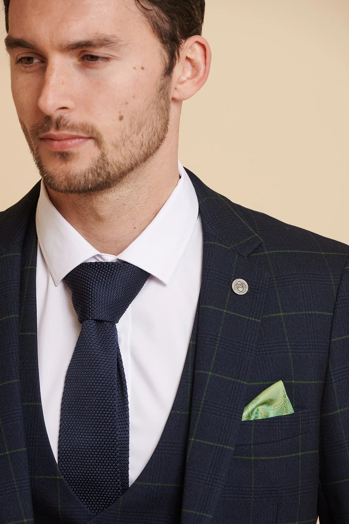 The Everton Collection | Beto In EDINSON Navy Green Check Two Piece Suit