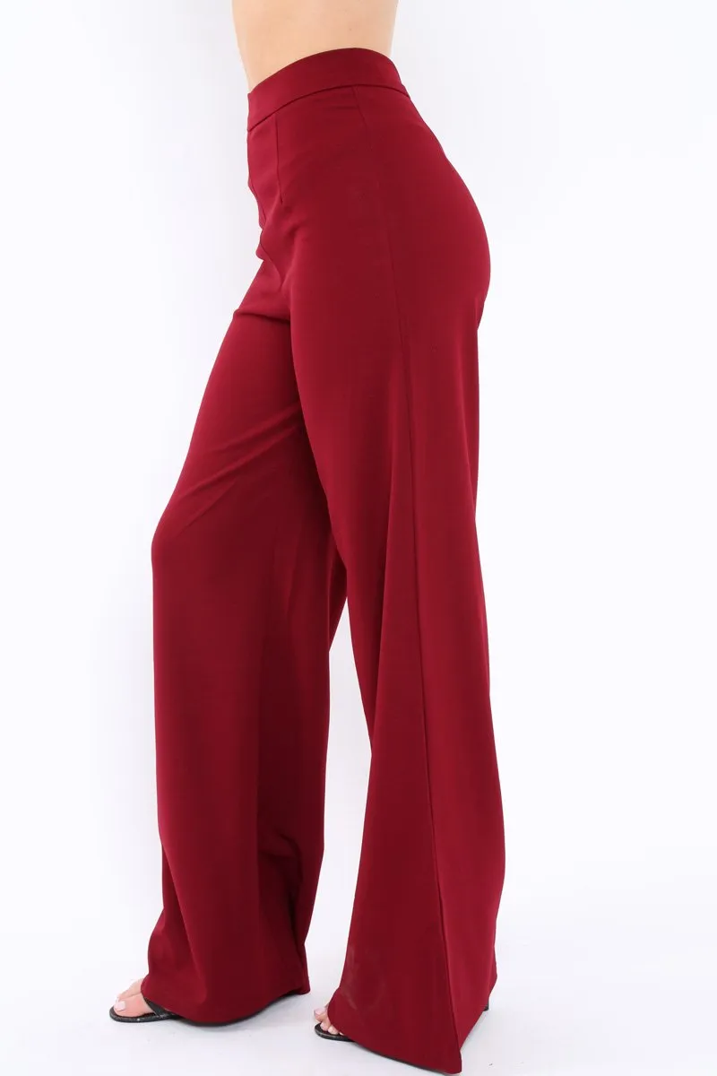 Wine High Waist Flare Trousers -Tisha